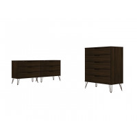 Manhattan Comfort 176GMC5 Rockefeller 5-Drawer and 6-Drawer Brown Dresser Set